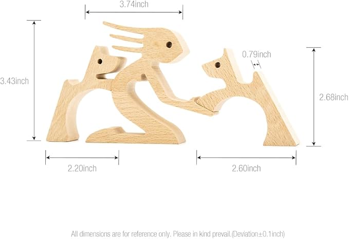 ISHINE Wood Decor Wooden Statue Man and Dog Figurine Handmade Carved Creative Home Office Gift for Men Women Accents Decoration Natural ECO Friendly 7x3 inches (Woman & Dogs Embrace)