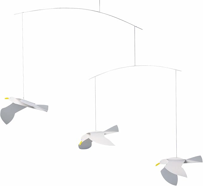 Flensted Mobiles Soaring Seagulls Hanging Mobile - 16 Inches Plastic - Handmade in Denmark - Home Decor, Unisex, Hanging Mount