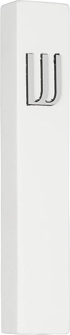 A&S Mezuzot Modern Concrete Mezuzah Case with Scroll, Easy Peel and Stick Mezuza (White+ Silver Shin, 7 Inches)
