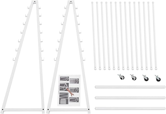 15 Tier Ribbon Holder Organizer Rack, Movable Scarf Towel Holder, Double-Sided Scarf Rack with Lockable Wheels, Floor Standing Ribbon Organizer for Craft Room Cake Shop Flower Store (White)
