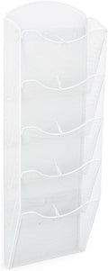 Displays2go Single & Multi-Tiered Metal Mesh Literature Wall Rack, 5-10 Pockets - White (MSHWHL5WHT)