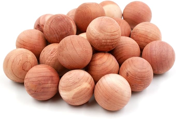30pcs Cedar Blocks for Clothes Storage Natural Aromatic Cedar Balls Closet Freshener Clothes Protection Mustiness Prevention with Satin Bag, Small