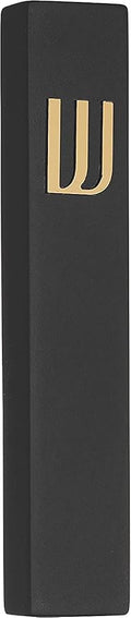 A&S Mezuzot Modern Concrete Mezuzah Case with Scroll, Easy Peel and Stick Mezuza (Black+ Gold Shin, 9 Inches)