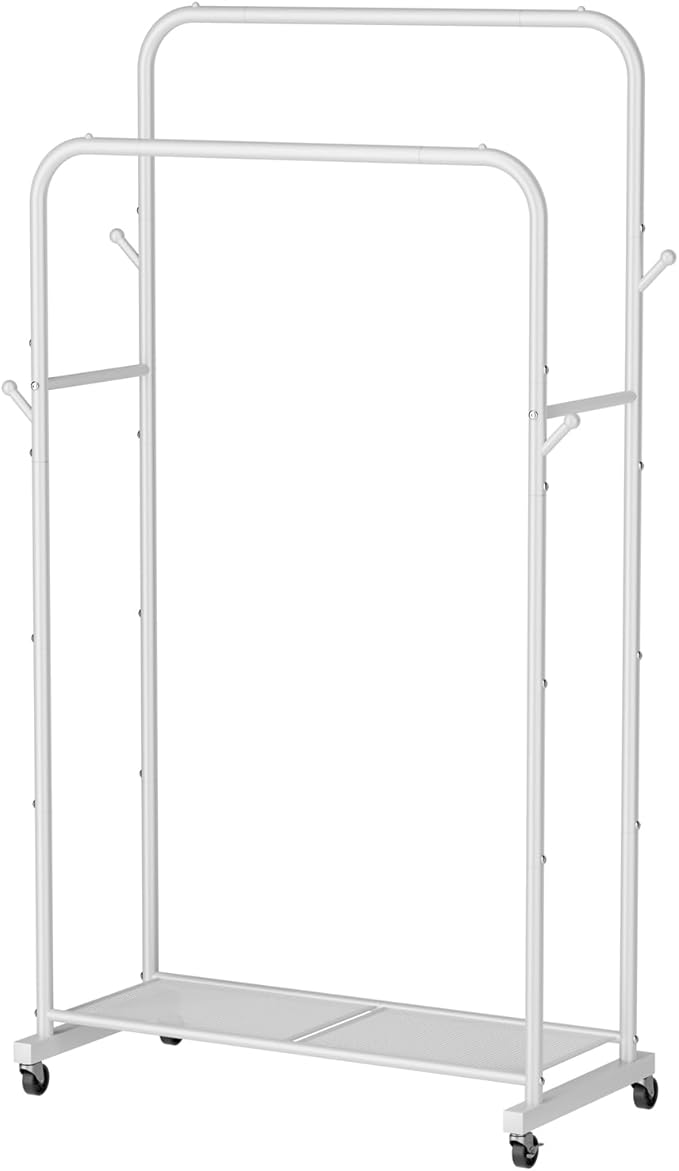 Clothes Garment Coat Rack Drying Clothing Racks Metal Freestanding for Hanging Clothes Portable Closet for Laundry Bedroom White