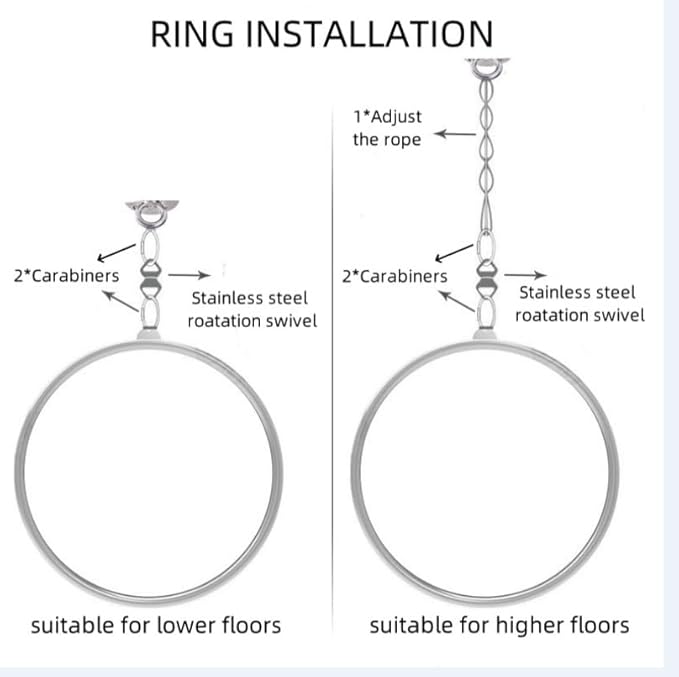 Aerial Hoop Stainless Steel 85/90 CM Lyra Hoop with Rigging Hardware Kit Professional Yoga Aerial Lyra Hoop Set for Fitness, Dance, Performance, 115kg/253lbs Capacity (85cm/33.46inch)