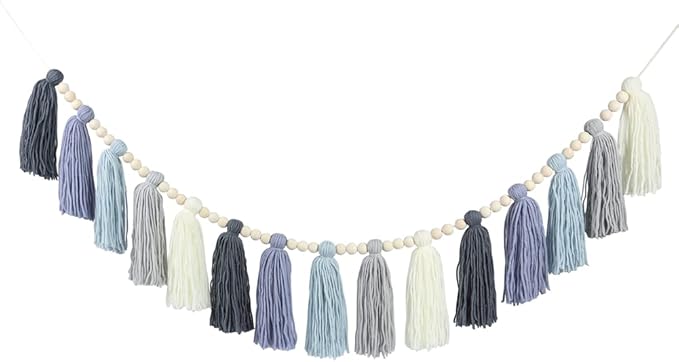 DrCor Dusty Blue Tassel Garland – Boho Classroom Decor for Bulletin Board, Teacher Classroom, Nursery, Kids Room, Back to School, Baby Shower & Birthday Decorations