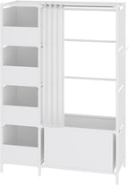 MOYIPIN Portable Closet，Free Standing Wardrobe Closet with Hanging Rod and Curtain，Clothes Storage Organizer, for Cloakroom, Bedroom，40.55 x 16.73 x 65.35Inches，White