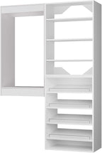 ROOMTEC Modular Closet System, 46" Wall Mounted Closet Organizer with Hanging Rods and Shoe Shelf, Wooden Tower for Walk-In Closets, Wardrobe Storage Kit, White