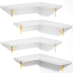 Love-KANKEI Corner Shelf Wall Mounted,Floating Wall Shelves for Storage,Rustic Wood Hanging Shelves for Display,Bedroom Bathroom Living Room Kitchen,Set of 4,White
