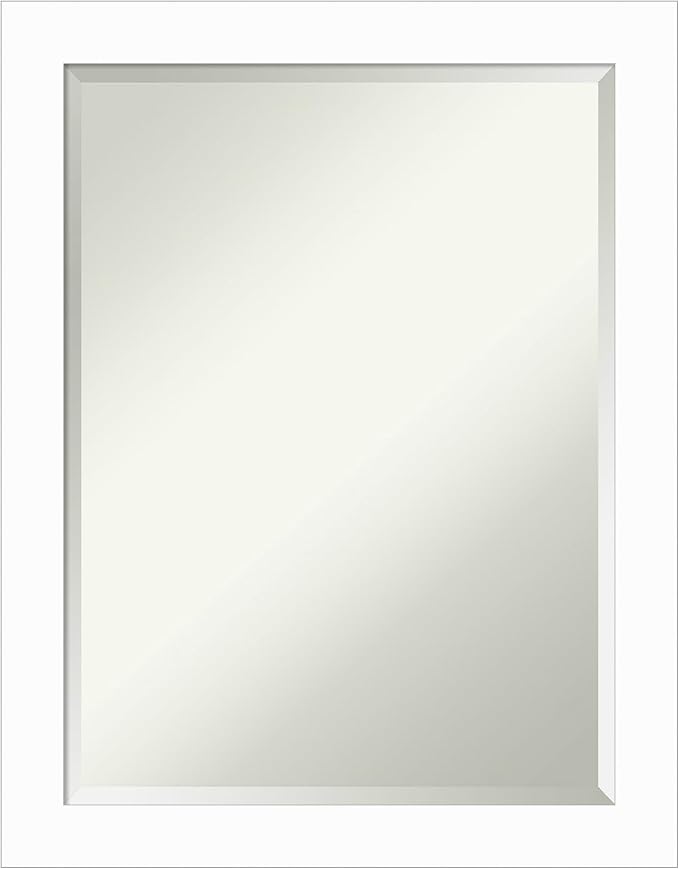 Amanti Art White Wall Mirror 27x21 Basic White Narrow Rectangle Bathroom Mirror for Wall Decor Living Room, Medium Casual Wood Frame, Hangs Horizonally and Vertically, Bathroom Decor, Beveled Edge