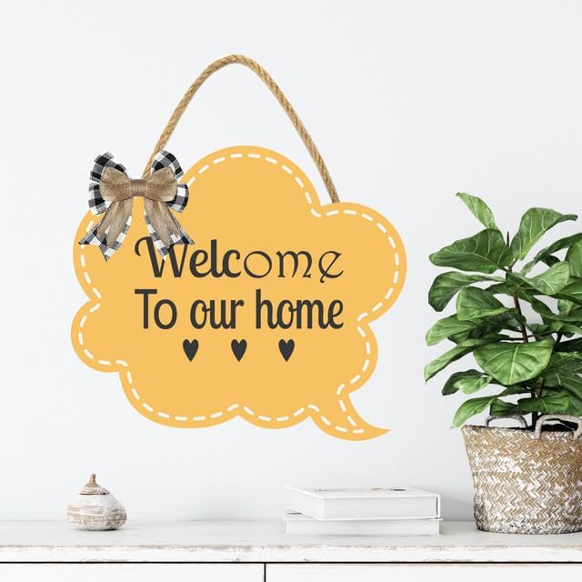 Welcome To Our Home Sign for Front Door 12'' Bubble Shape Wood Sign Hanging Decor Outdoor sign for Farmhouse porch Wall Pediments Decorations