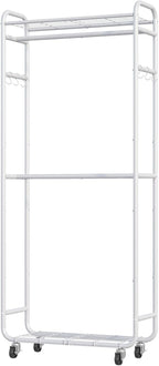 Clothes Rack - Rust-Proof Clothing Rack with Shelves, Hangers, Removable Hooks, Anti-Tip Wardrobe Closet with Lockable Wheels & Wall Anchor for Entryways, Bedroom, 33.0" x 12.6" x 78.7", White