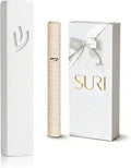 SURI Mezuzah for Door – 7 Inch White Concrete Mezuzah Case with Printed Scroll, Self-Stick Jewish Entry Design, Fits a 6 Inch Scroll, Gift Box Included