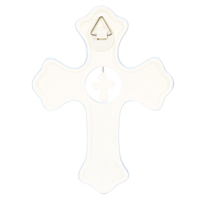 DEMDACO Bless This Child Wall Cross - Blessing Cross for Baby - Faith Nursery Decor - Gift for Newborn - Religious Christian Wall Hanging - Porcelain - Gift Box Packaging - Blue