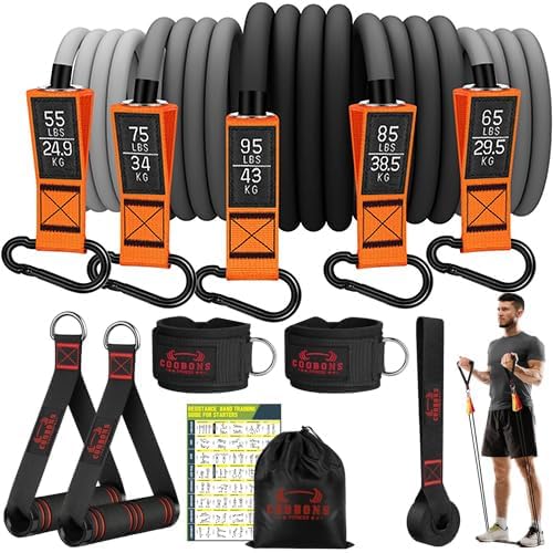 Resistance Bands with Handles, 175lb Exercise Bands for Working Out, Fitness Bands, Workout Bands with Door Anchor and Ankle Straps, Physical Therapy, Yoga, Strength Training Home Gym Equipment