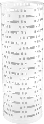 Umbrella Stand Rack, Free Standing Round Metal Umbrella Holder, Walking Sticks Umbrella Bins Waterproof Umbrella Storage Rack 16.5 x 6 inch Hollow Umbrella Storage Bucket for Indoor Home Office(white)