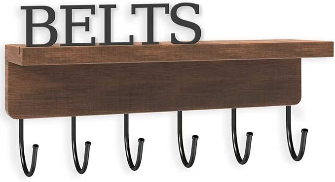 Belt Hanger Organizer for Closet, Wall Mount Belt Rack, Wooden Belt and Tie Organizer for Stores and Displays Mens Accessories (Length 9.8”) Brown
