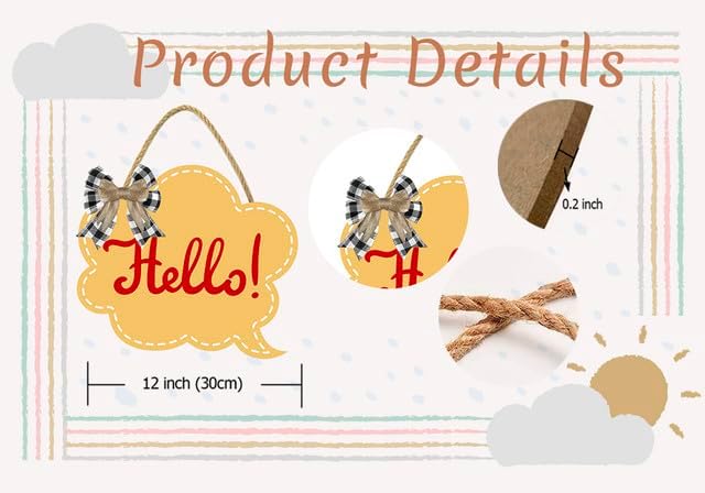 Hello Sign for Front Door 12'' Bubble Shape Wood Sign Hanging Decor Outdoor sign for Farmhouse porch Wall Pediments Decorations