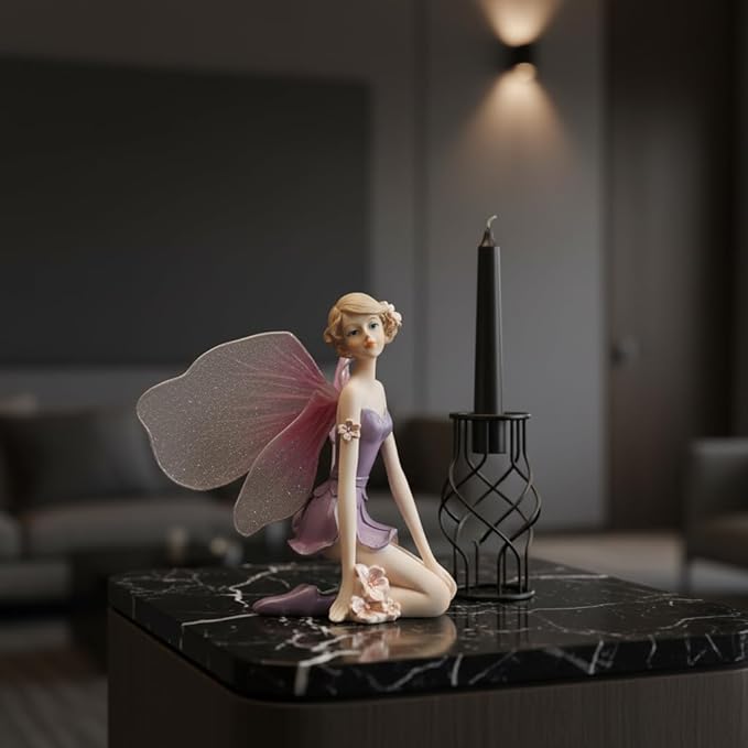 Comfy Hour Flower Fairy Figurine in Pastel Violet Dress, Whimsical Mythical Statue, Fairyland Collection Collectible for Home Office Shelves, Artisan Crafted Polyresin Desktop Accent, 1 Unit