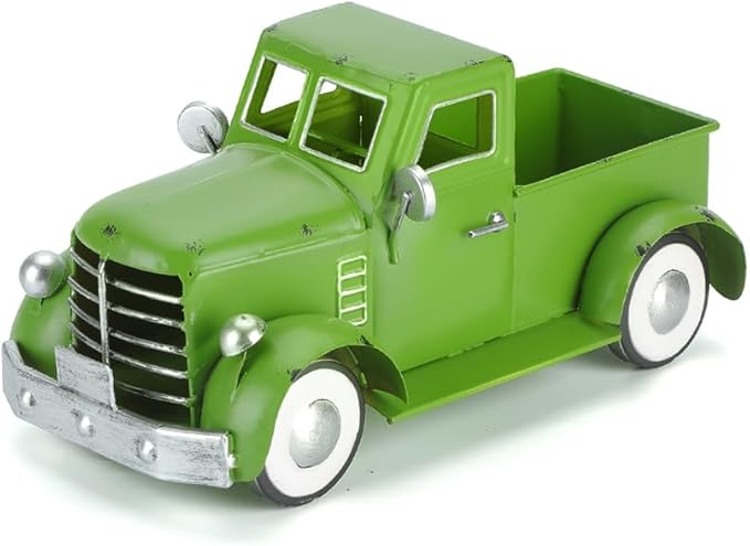 Farmhouse Vintage Green Truck Decor, Rustic Farm Metal Car Home Decors, Christmas Trucks Table Centerpieces, Decorative Outdoor Garden Cars Plant Pot