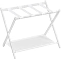 SONGMICS Luggage Rack for Guest Room, Suitcase Stand with Storage Shelf, Steel Frame, Foldable for Easy Storage, Hotel, Bedroom, Cloud White URLR003W01