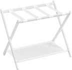 SONGMICS Luggage Rack for Guest Room, Suitcase Stand with Storage Shelf, Steel Frame, Foldable for Easy Storage, Hotel, Bedroom, Cloud White URLR003W01