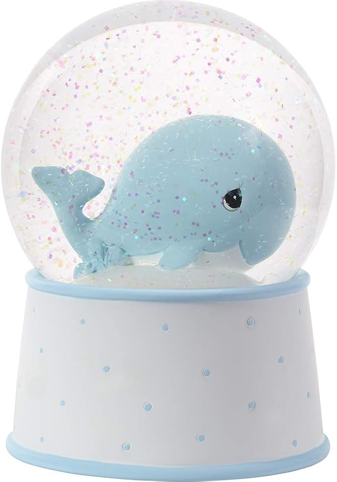Precious Moments Mightier Than The Waves Brahms' Lullaby Whale Musical Resin/Glass Snow Globe, Blue