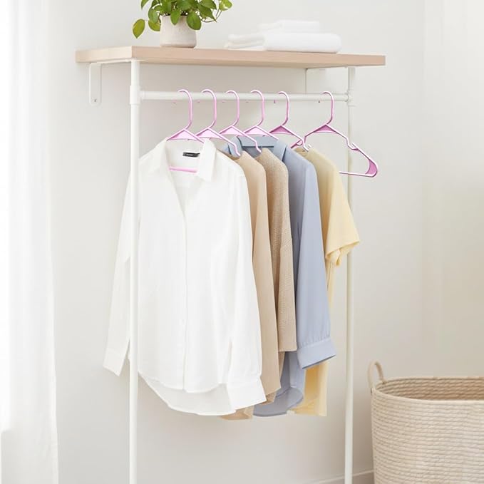 Utopia Home Plastic Hangers 50 Pack - Perfect Space Saving Clothes Hanger - Durable and Strong - Perfect Closet Organizers with Shoulder Grooves (Pink)