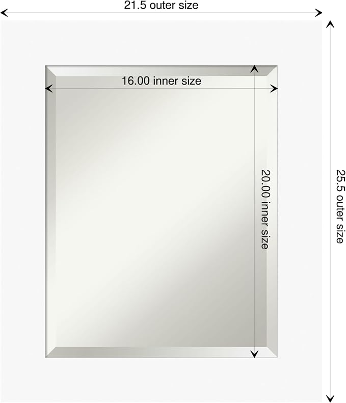 Amanti Art White Wall Mirror 25x21 Basic White Rectangle Bathroom Mirror for Wall Decor Living Room, Small Casual Wood Frame, Hangs Horizonally and Vertically, Bathroom Decor, Beveled Edge