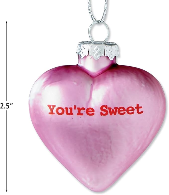 Lillian Vernon Pastel Candy Conversation Hearts Valentines Ornaments - 12-Piece Assortment, Blown Glass, Handcrafted Hanging Tree Decorations, Pastel Heart Holiday & Party Decor, 2.5 in Tall