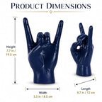 QIANLING 7.7" Blue Resin Rock On Hand Gesture Statue - Rock Culture Music Lovers' Decorative Tabletop Sculpture for Bookshelf, Desk & Mantel Decor in Home or Office, Modern Symbolic Figurine