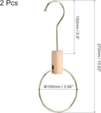 uxcell 2Pcs 4 Inch Scarf Ring Hanger Scarf Organizer Holder Wood Circle Closet Storage Hanging Hook for Belt Tie Scarf, 15cm Length Hook (Gold)