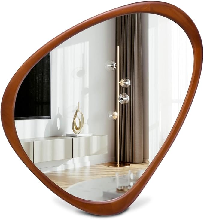 22.5" x 17.5" Irregular Wall Mirror, Wood Frame Asymmetrical Decorative Wall Wooden Mirror for Living Room Bedroom Entryway Bathroom Hallway Home Decor