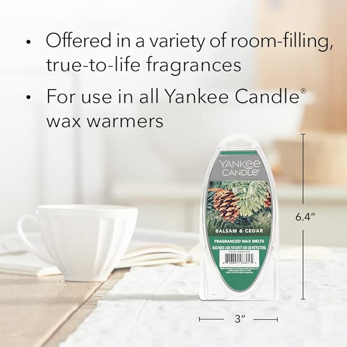 Yankee Candle Scented Wax Melts for Wax Warmers, Long Lasting Home Fragrance, Odor Eliminating_Wax Cubes, Balsam & Cedar, 6 Count (Pack of 36)