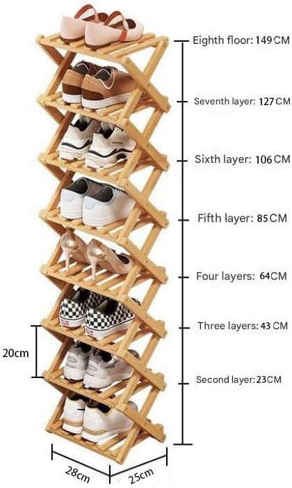 Simcat Bamboo Shoe Rack, Portable Folding Shoe Storage Rack,No Installation Free Standing Shoe Rack for Entryway, Closet, Dorm/Small Spaces (Six shades of tawny)