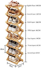 Simcat Bamboo Shoe Rack, Portable Folding Shoe Storage Rack,No Installation Free Standing Shoe Rack for Entryway, Closet, Dorm/Small Spaces (Six shades of tawny)