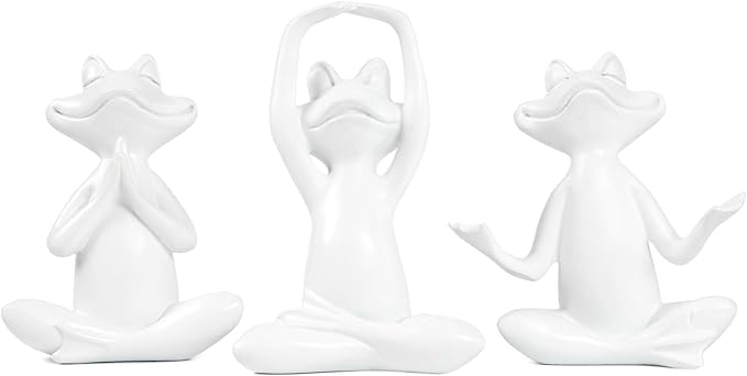 Suoedd White Frog Figurines Yoga Decor Set of 3 –Frog Yoga Statues for Modern Living Room Table Office Bookshelf Shelves Home Sculptures Decor