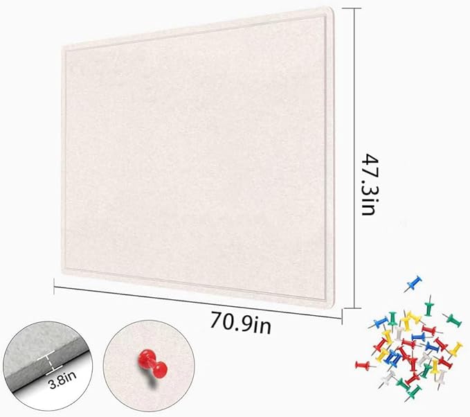 Large Bulletin Board - 72 X 48 inches Cork Board with 30 Pushpin, 6' x 4' Cork Board for Walls Pin Board, Self-Adhesive Felt Board Vision Board Foldable Photo Board for Wall (Oatmeal)