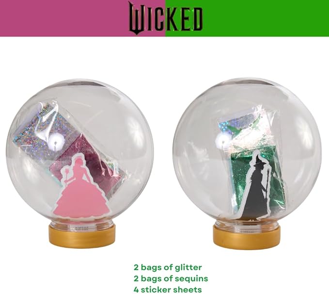 Wicked Snow Globe Kit, DIY Snow Globe, Includes 2 Globes, Glitter, Sequins, Stickers - Elphaba and Glinda