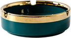 Saim Ceramic Cigar Ashtray for Men - Retro Round Desktop Ash Tray with Gold Edge, Anti-Slip Bottom, for Home Office Patio Outdoor Smoking - Green