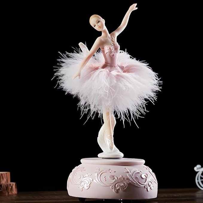 Briskfeel Enchanting Ballerina Music Box Ballerina Rotates with Mechanical Movement - Swan Lake Melody, Feathered Tutu Musical Box for Elegant Home Decor and Gift (Pink Ballet)