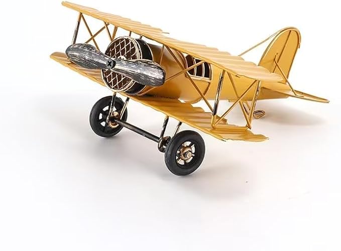 Jinglong Vintage Biplane Model Ornament Creative Metal Crafts Home Study Desktop Decoration Gift (Red)