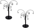 10.6 inch Ornament Tree Display Stand Rotating Decor, Decorative Black Metal Tabletop Display Stand Features Multiple Hooks, Display Rack for Ornaments Glass Globes Balls and Small Craft Items (2PCS)