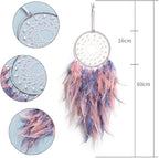 Dream Catcher Wall Decor, Handmade Dreamcathers Indians Traditional Circular Net for Wall Hanging Decor, Bedroom Kids, Home Decoration Wedding Party Blessing Gift, Pink Grey