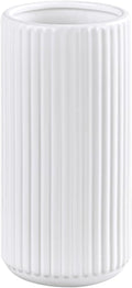 White Ceramic Flower Vase for Pampas Grass, 6 inch Small Decorative Centerpiece Ribbed Vase for Dining Table, Office Desktop, Shelf Bookshelf, Mantel, Bathroom, Countertop, Farmhouse, Gift