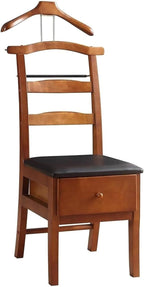 Brown Valet Stand with Office Chair Hanger & Drawer - Men's Accessory Organizer for Clothes, Watches, Keys & More
