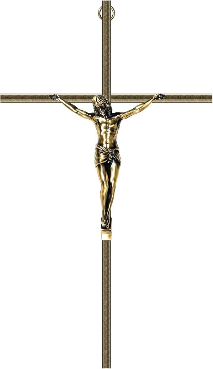 KUXBET Catholic Crucifix Wall Cross, 24.5 inch Metal Jesus Christ Cross, Handmade Hanging Wall Décor for Home, Religious Devout Give Faith Gift (24.5inch, Vintage)