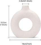 CEMABT White Donut Vase Hollow Ceramic Vase for Flowers Handmade Minimalist Boho ins Style Modern Home Decor for Wedding Dinner Table Party Living Room Office Bedroom(M)