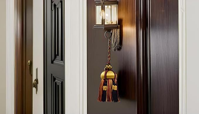 Elegant Hand-Crafted 4" (10cm) Key Tassel, 3 1/2" (8.5cm) Loop, Accented with Crown Tassels (KTAX4) Golden Raven Black Multicolor #LX10 (Pure Black, Yellow Gold, Cherry Red) Individually Sold