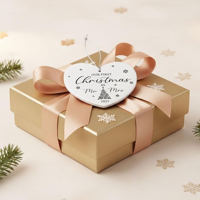 Our First Christmas as Mr & Mrs 2025 Ornament, Expecting Couple, Promoted to Grandparents Gift, Engagement Gift for Couples, First Married Christmas